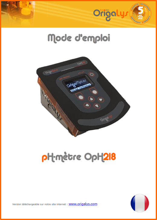 Origalys Manuel d'utilisation et mode d'emploi PH Metre OPH218